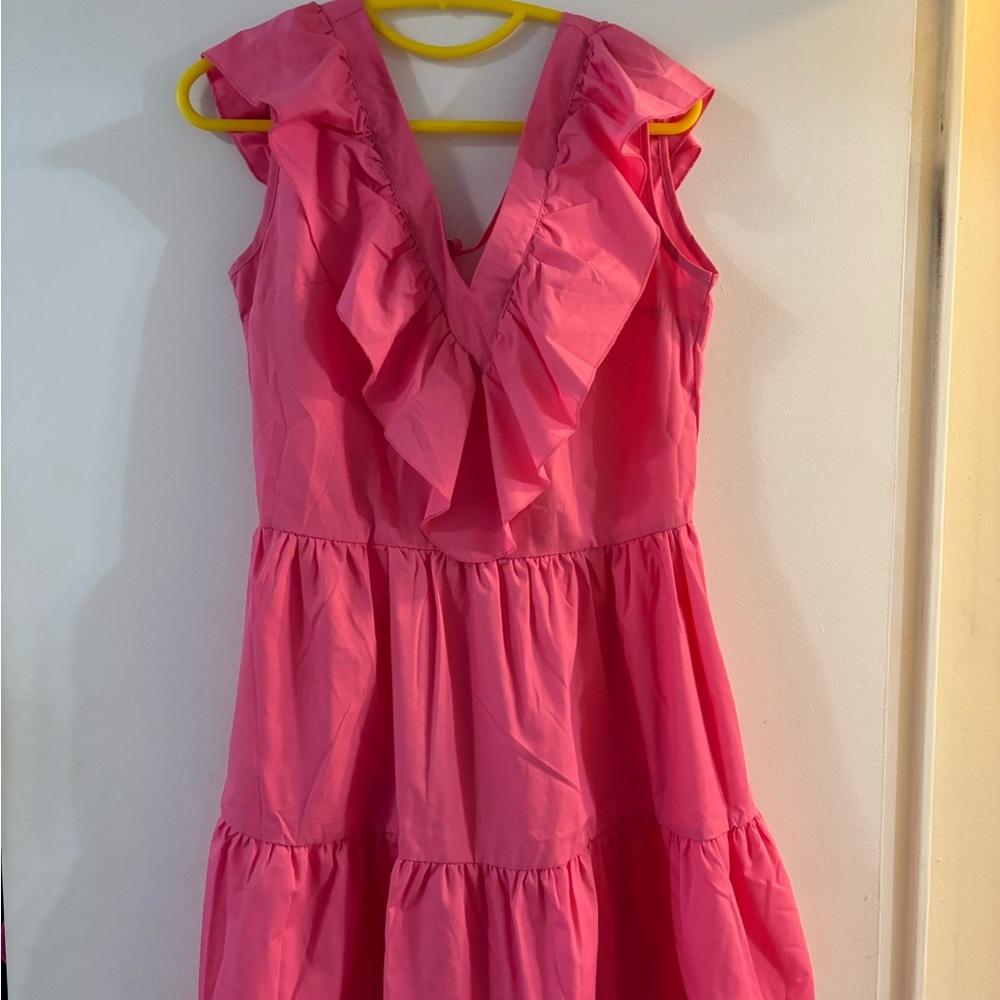 Pink Sleeveless V-Neck Mini Sundress for Wedding Guests